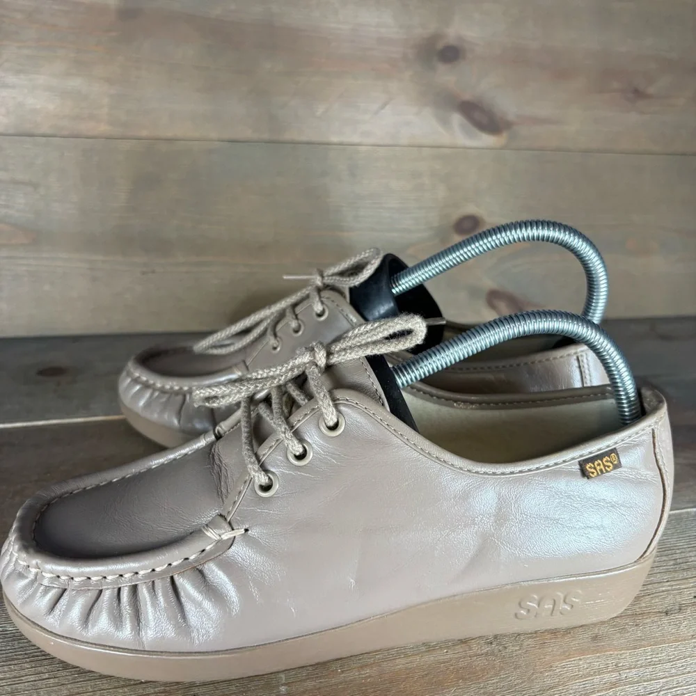 sas siesta womens size 7.5 wide shoes brown leather comfort walking sneakers